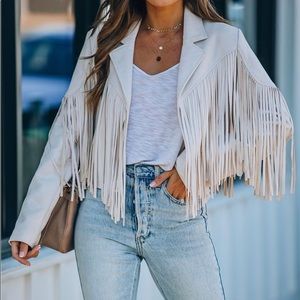 Vici WALFORD CROPPED FRINGE FAUX SUEDE JACKET SAND